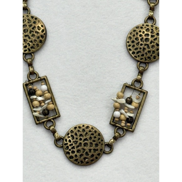 Vintage Gold Tone Geometric Chain Belt Hammered Disc Beaded Boho Adjustable - Picture 6 of 10